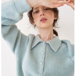 LTG7 Lartigent Button Soft Collar Sweater in Mint